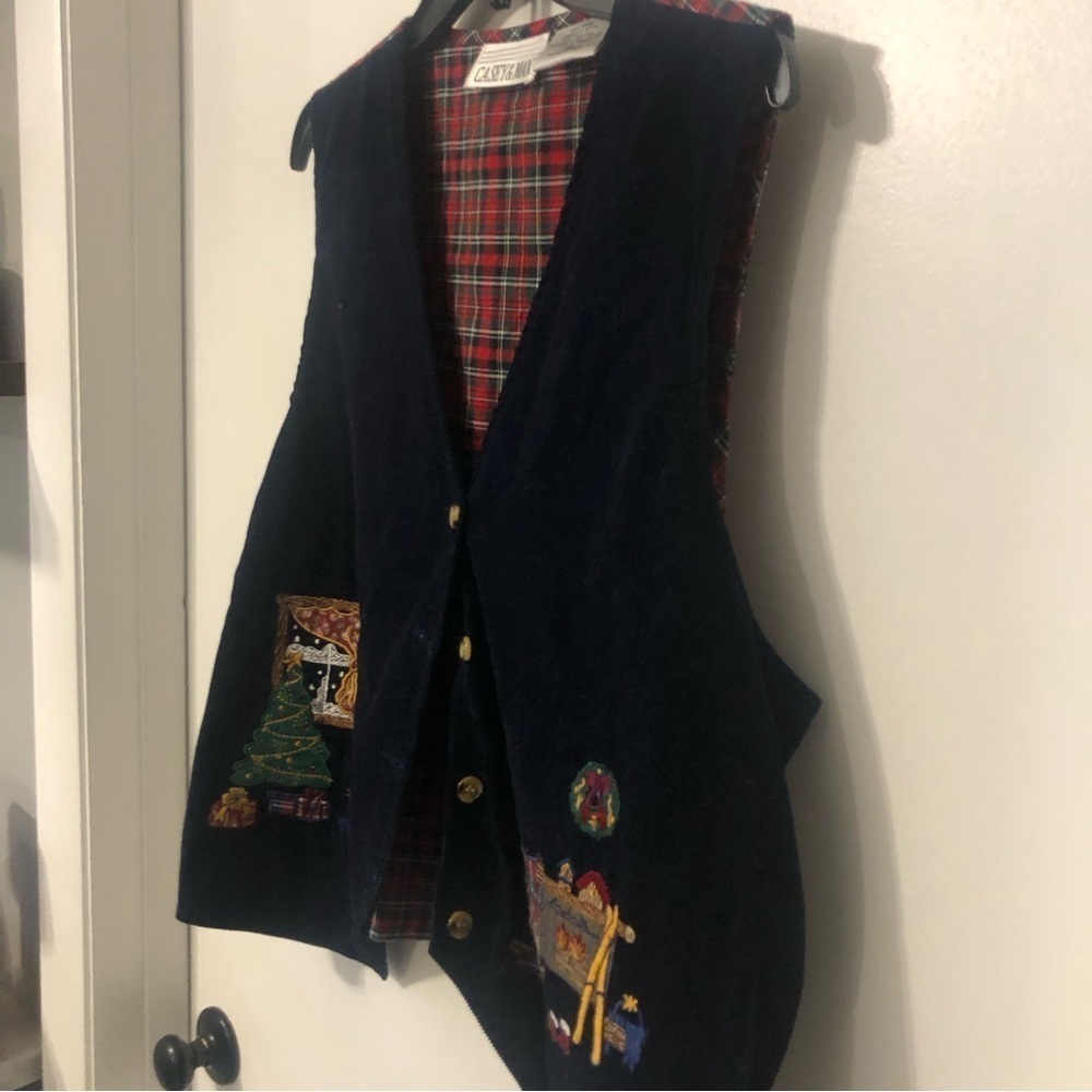 Vintage Velvet Christmas Embroidered Vest XL - Picture 6 of 6